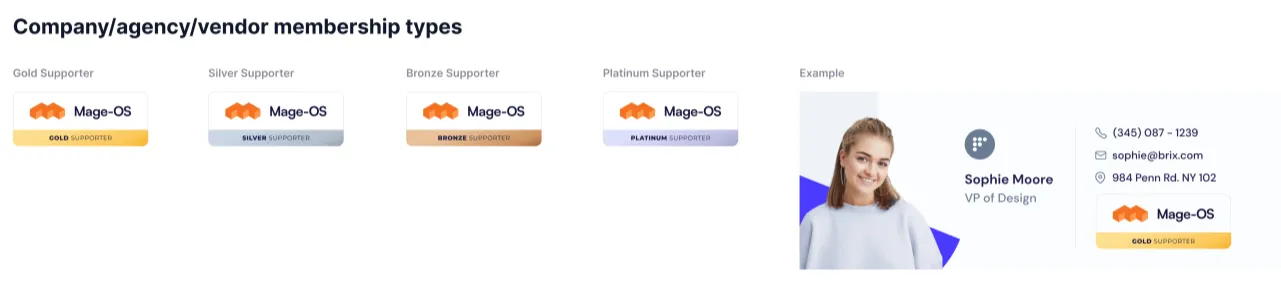 A preview of the Mage-OS Association's upcoming membership badges, courtesy of Amasty